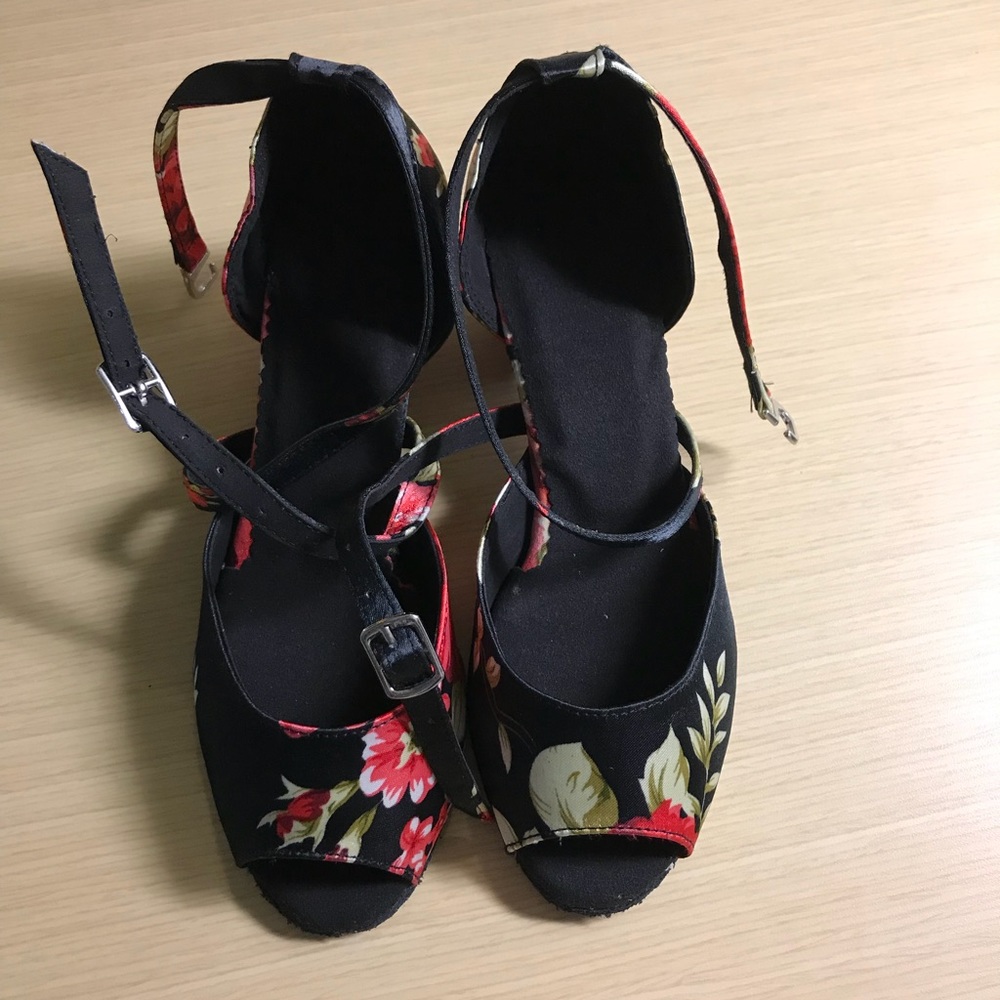 Girls’ ballroom dance shoes- floral design.